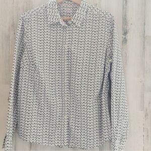 Boden white Patterned black glasses Button-Up Shirt Size 10